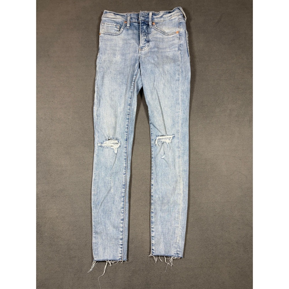 Express Skinny Jeans Womens 00R Blue Distressed Mid Rise Frayed Hem Denim